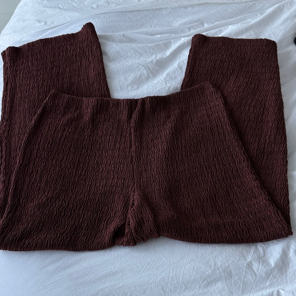 H&M Women's Textured Wide-Leg Pants in Deep Brown